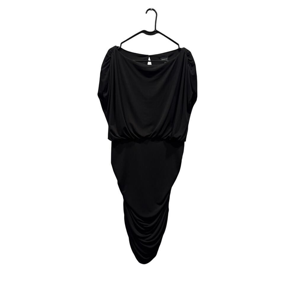 Torrid Black Boatneck Ruched mini dress with blouson top 1x 14-16 NWT